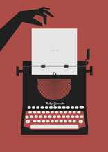 Old Typewriter With Hand And Paper