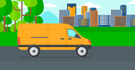 Sticker - Background of the city with delivery truck.