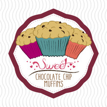 Cute Chocolate Chip Muffins Illustration
