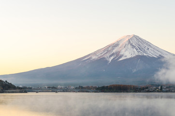 Wall Mural - mount fuji in autumn morning at kawaguchiko lake japan