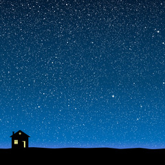 Wall Mural - vector silhouette of the house on the star sky.