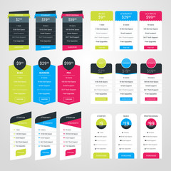 Wall Mural - set of pricing table design templates for websites and applications. flat style vector illustration