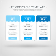 Wall Mural - design template for pricing table for websites and applications. flat style ui. vector illustration