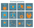 Vector icons set 3d printing and modeling