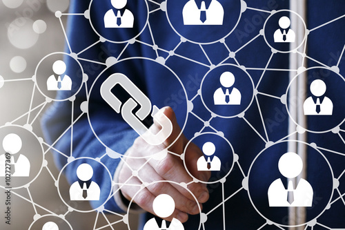 Stampa su Tela Businessman hand press button web link icon