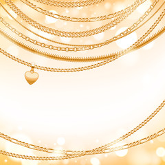 Wall Mural - Golden chains on light glow background.