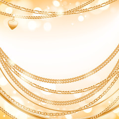 Wall Mural - Golden chains on light glow background.