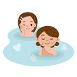 露天風呂と入浴着の女性