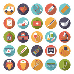 Medical and Health Care Round Flat Design Vector Icons Collection