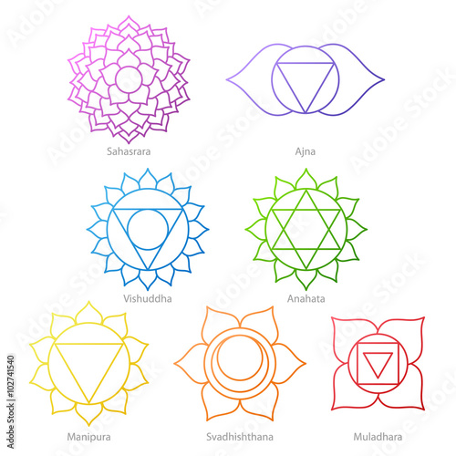 Fotografia Colorful chakras symbols icons set.