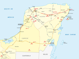  street map of Yucatan with the main maya ruins