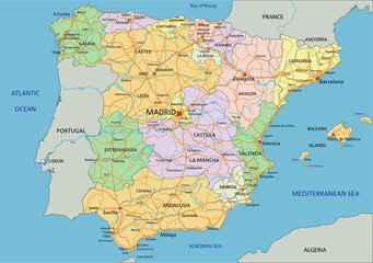 Wall Mural - Spain - Highly detailed editable political map with labeling.