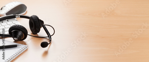 Fotomural Office desk with headset. Call center