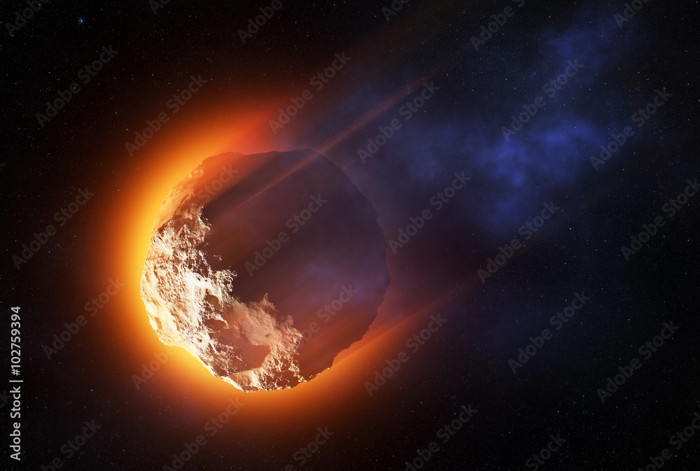 Burning asteroid entering the atmoshere - obrazy, fototapety, plakaty 