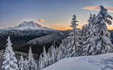 Fototapeta  - Morning Sunlight Illuminates Mt Rainier in Snowy Alpine Scene