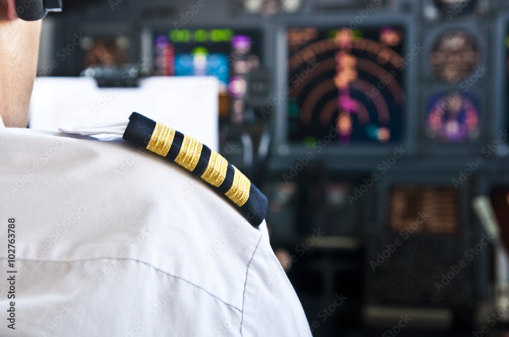 Captain epaulet - shoulder of a jet airliner pilot - obrazy, fototapety, plakaty 