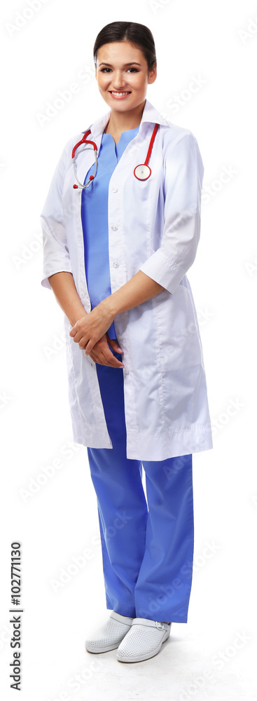 Smiling medical doctor isolated on white