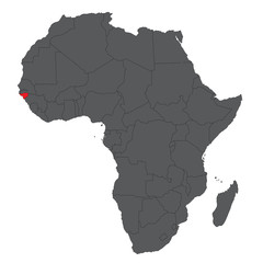 map of africa on gray with red guinea-bissau vector
