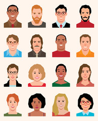 Poster - Set of vector avatars icons men and women of different nationali