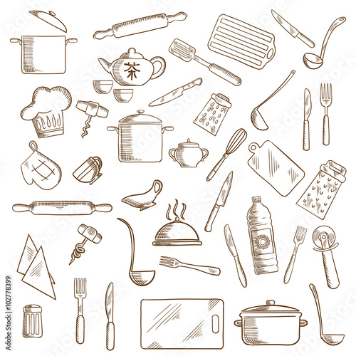 Cuadros en Lienzo Kitchen utensil and kitchenware icons