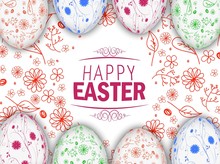 Easter Eggs Background With Floral Frame 