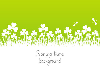 Wall Mural - Spring background with clover silhouettes 