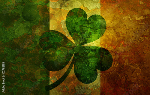 Fotografie, Obraz Ireland Flag with Shamrock Grunge Background Illustration