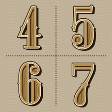 Western Alphabet Letters Vintage Numbers Design Vector (4,5,6,7)