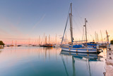 Fototapeta  - Sunset in Alimos marina in Athens, Greece.