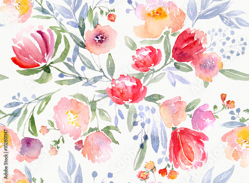 Obraz w ramie watercolor floral pattern