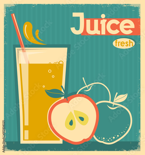 Naklejka - mata magnetyczna na lodówkę red apple juice on old paper.Vector vintage card