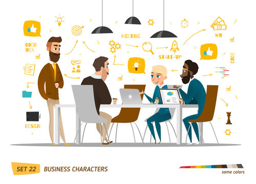 business characters set. working time in office