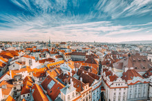 Cityscape Of Prague, Czech Republic. View From Viewpoint On Old 