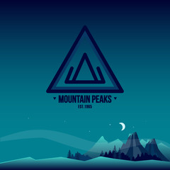 Sticker - Mountain Peaks. Logo and Landscape Illustration.