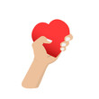 hand holding red heart on white background