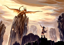 Illustration Digital Painting Dragon Hunting