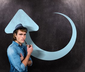 Aufkleber - Composite image of serious hipster smoking pipe