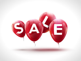 Sticker - Flying balloons, concept of SALE for shops. Four red flying party balloons with text SALE. Sale discount concept vector illustration