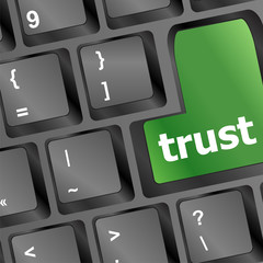 Poster - Computer keyboard with trust button, business concept vector illustration
