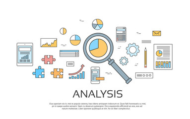 Poster - Analysis Concept Finance Diagram Infographic Magnifying Glass Set Thin Line Collection 