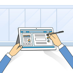 Poster - hands holding tablet computer write modern technology
