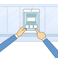 Poster - hands holding tablet computer touch screen modern technology