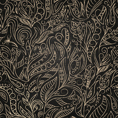 Cartoon vector sketchy doodles hand drawn floral chalkboard background. Vector line art seamless pattern.