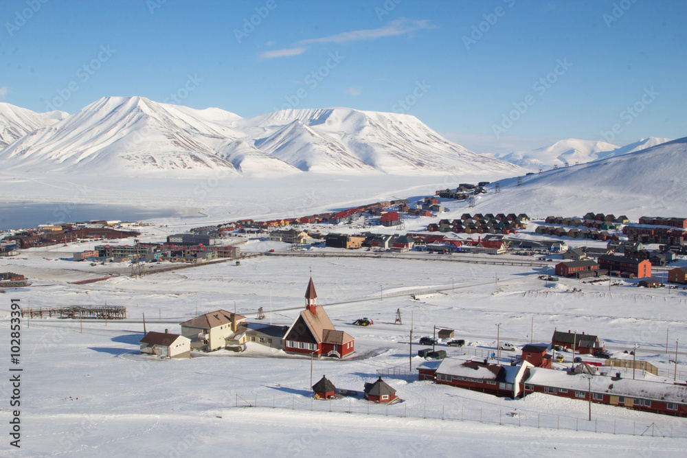 Mechanisms of old system to transport coal in Longyearbyen, Spitsbergen - obrazy, fototapety, plakaty 