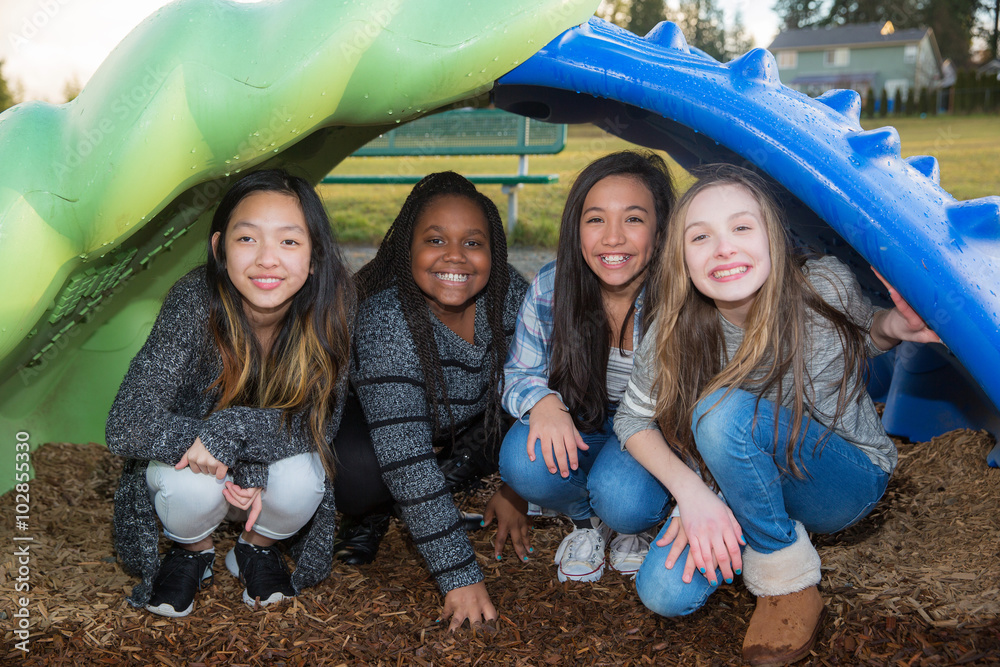Group of happy kids playing outside Stock Photo | Adobe Stock