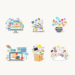 Poster - Modern Technology Cloud Laptop Tablet Computer Device Social Network Communication Set 