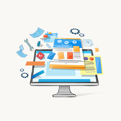 Poster - modern computer desktop monitor application icons
