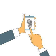 Poster - Finger Print Smart Phone Access Lock, Business Man Touch Screen Fingerprint Hands Scan Security 