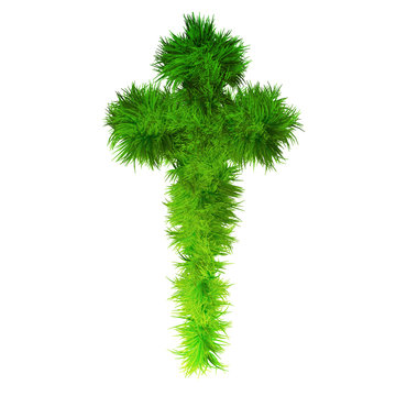 Conceptual green grass 3D font isoalted