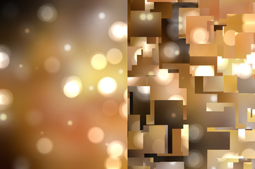 Bokeh light, shimmering blur spot lights on gold abstract backgr